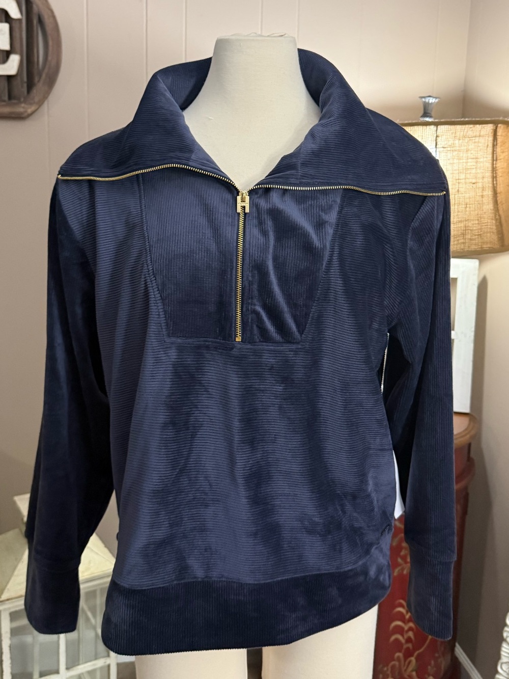 Halston • Ribbed Velour 1/4 Zip Sweater